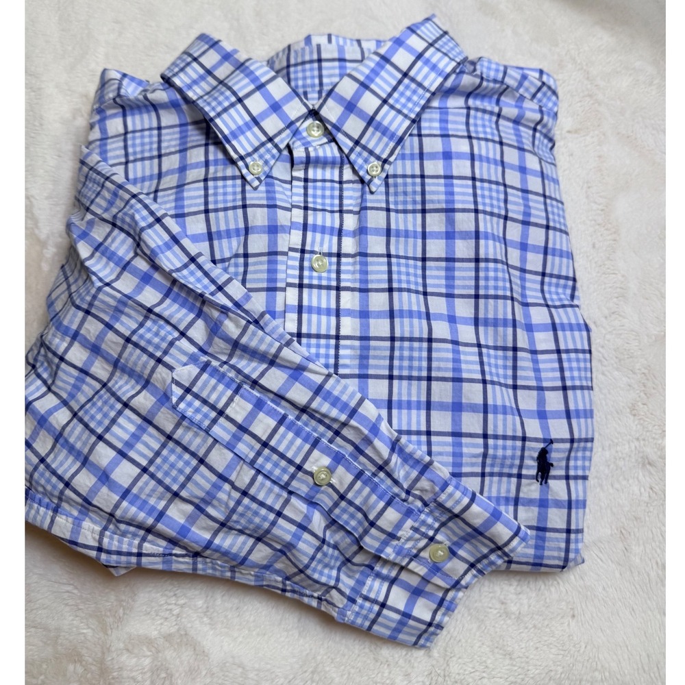 Ralph Lauren Mens XLT Blue White Plaid Cotton Stretch Button Down Shirt Tall